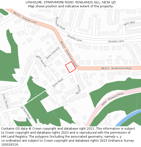 LYNHOLME, STRATHMORE ROAD, ROWLANDS GILL, NE39 1JD: Location map and indicative extent of plot