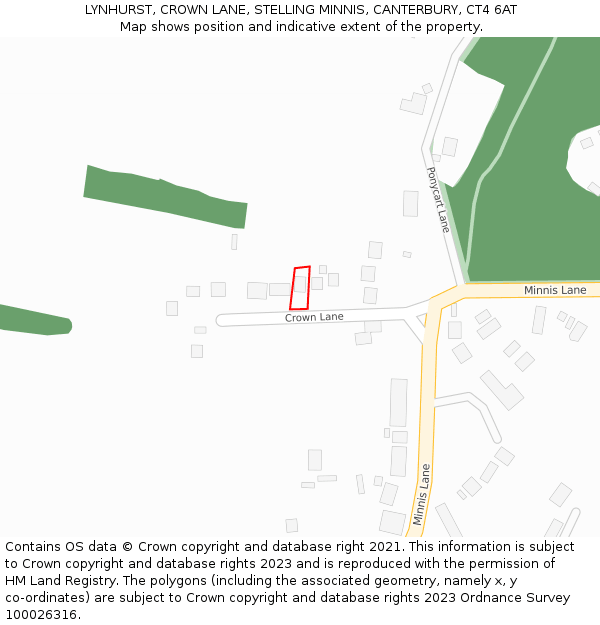 LYNHURST, CROWN LANE, STELLING MINNIS, CANTERBURY, CT4 6AT: Location map and indicative extent of plot