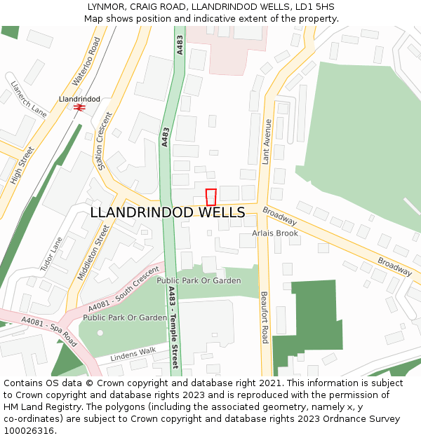 LYNMOR, CRAIG ROAD, LLANDRINDOD WELLS, LD1 5HS: Location map and indicative extent of plot