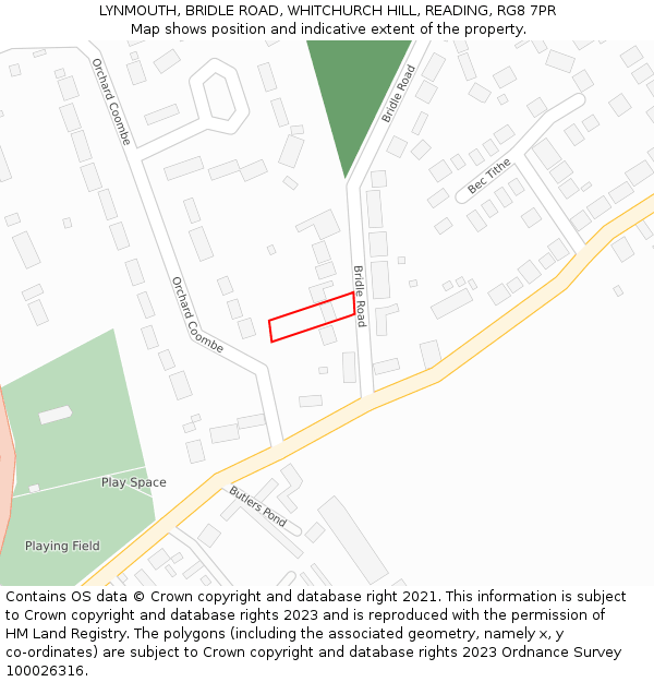 LYNMOUTH, BRIDLE ROAD, WHITCHURCH HILL, READING, RG8 7PR: Location map and indicative extent of plot