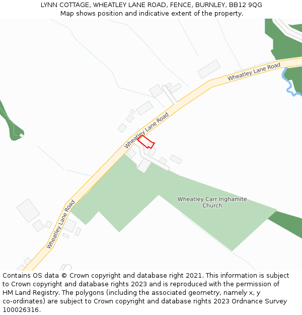 LYNN COTTAGE, WHEATLEY LANE ROAD, FENCE, BURNLEY, BB12 9QG: Location map and indicative extent of plot