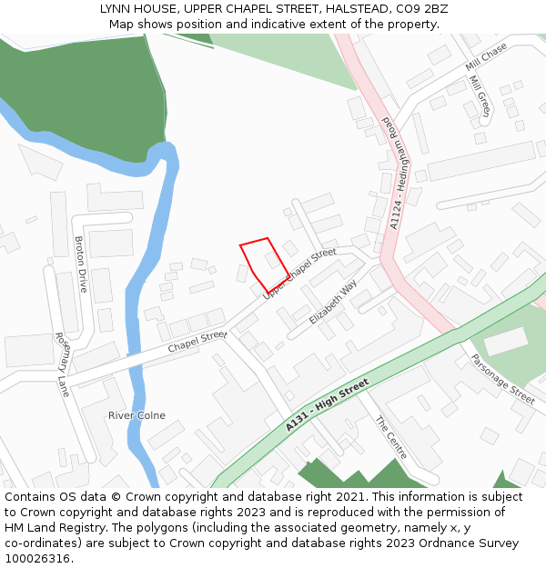 LYNN HOUSE, UPPER CHAPEL STREET, HALSTEAD, CO9 2BZ: Location map and indicative extent of plot