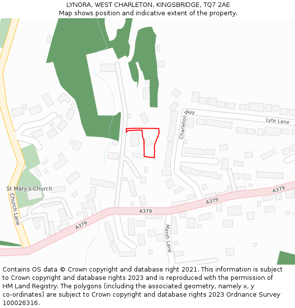 LYNORA, WEST CHARLETON, KINGSBRIDGE, TQ7 2AE: Location map and indicative extent of plot