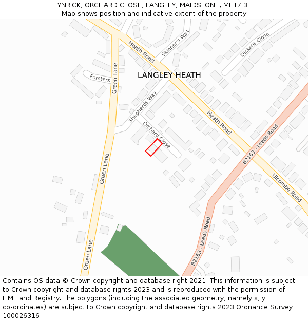 LYNRICK, ORCHARD CLOSE, LANGLEY, MAIDSTONE, ME17 3LL: Location map and indicative extent of plot