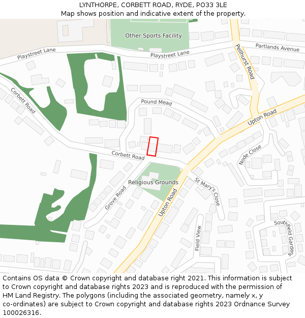 LYNTHORPE, CORBETT ROAD, RYDE, PO33 3LE: Location map and indicative extent of plot