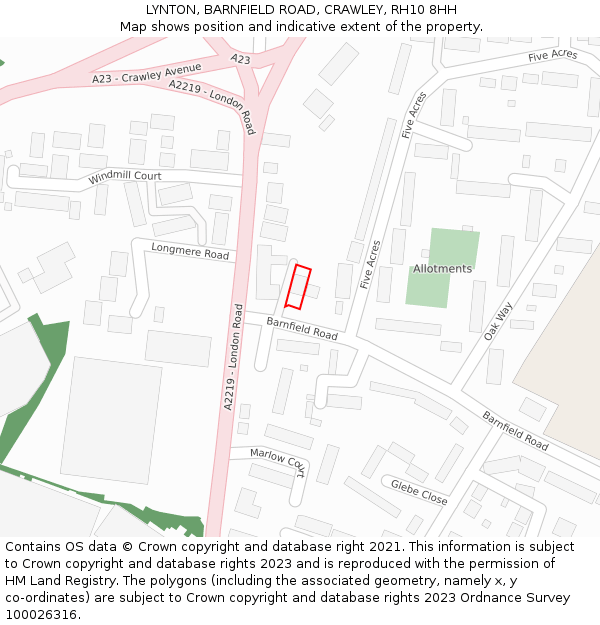 LYNTON, BARNFIELD ROAD, CRAWLEY, RH10 8HH: Location map and indicative extent of plot