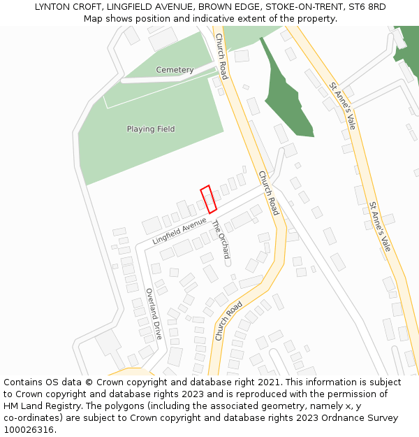 LYNTON CROFT, LINGFIELD AVENUE, BROWN EDGE, STOKE-ON-TRENT, ST6 8RD: Location map and indicative extent of plot