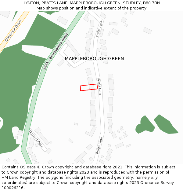 LYNTON, PRATTS LANE, MAPPLEBOROUGH GREEN, STUDLEY, B80 7BN: Location map and indicative extent of plot