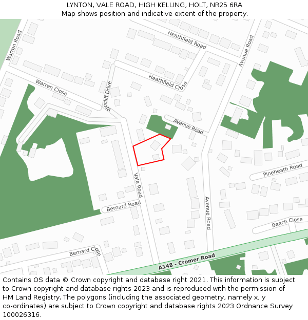 LYNTON, VALE ROAD, HIGH KELLING, HOLT, NR25 6RA: Location map and indicative extent of plot