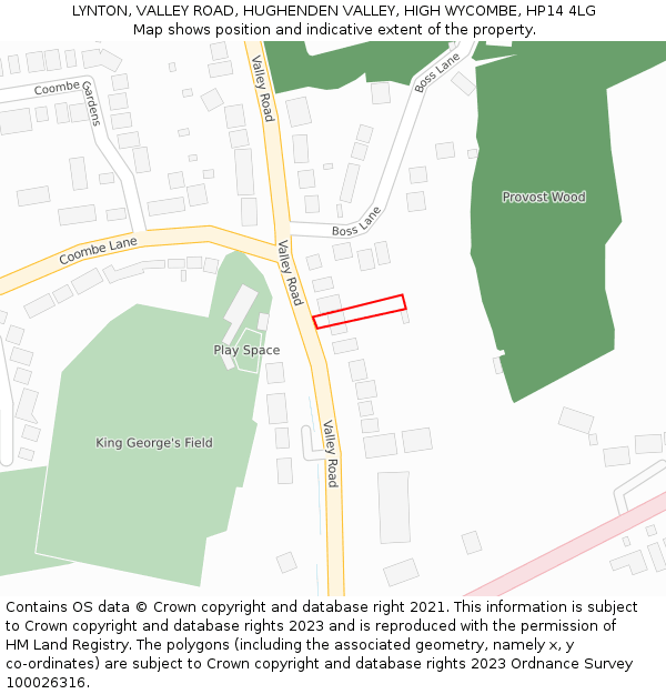 LYNTON, VALLEY ROAD, HUGHENDEN VALLEY, HIGH WYCOMBE, HP14 4LG: Location map and indicative extent of plot