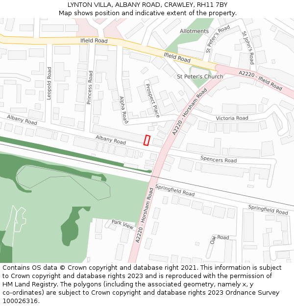 LYNTON VILLA, ALBANY ROAD, CRAWLEY, RH11 7BY: Location map and indicative extent of plot