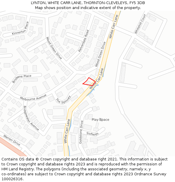 LYNTON, WHITE CARR LANE, THORNTON-CLEVELEYS, FY5 3DB: Location map and indicative extent of plot