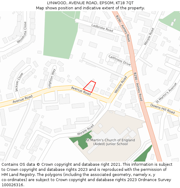 LYNWOOD, AVENUE ROAD, EPSOM, KT18 7QT: Location map and indicative extent of plot
