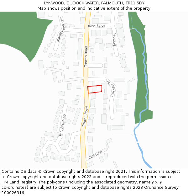 LYNWOOD, BUDOCK WATER, FALMOUTH, TR11 5DY: Location map and indicative extent of plot