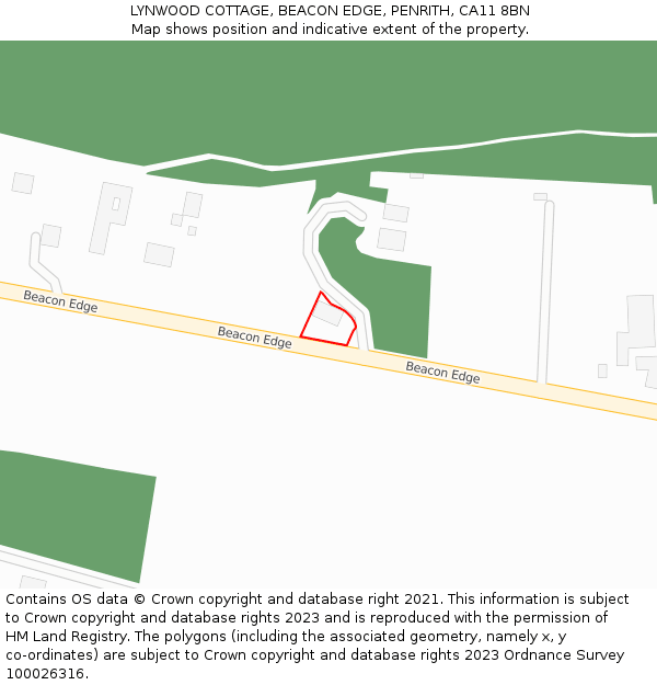 LYNWOOD COTTAGE, BEACON EDGE, PENRITH, CA11 8BN: Location map and indicative extent of plot