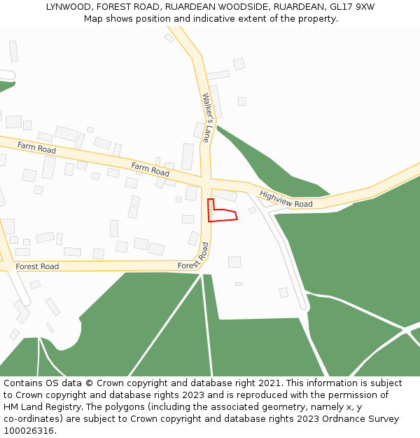 LYNWOOD, FOREST ROAD, RUARDEAN WOODSIDE, RUARDEAN, GL17 9XW: Location map and indicative extent of plot