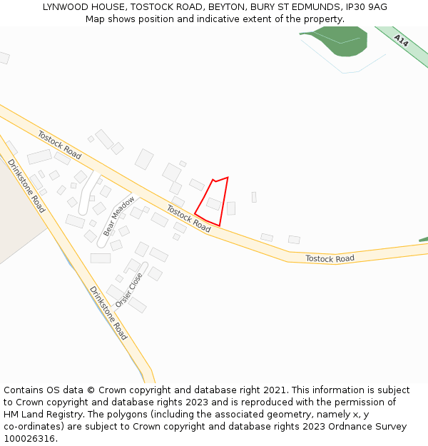 LYNWOOD HOUSE, TOSTOCK ROAD, BEYTON, BURY ST EDMUNDS, IP30 9AG: Location map and indicative extent of plot