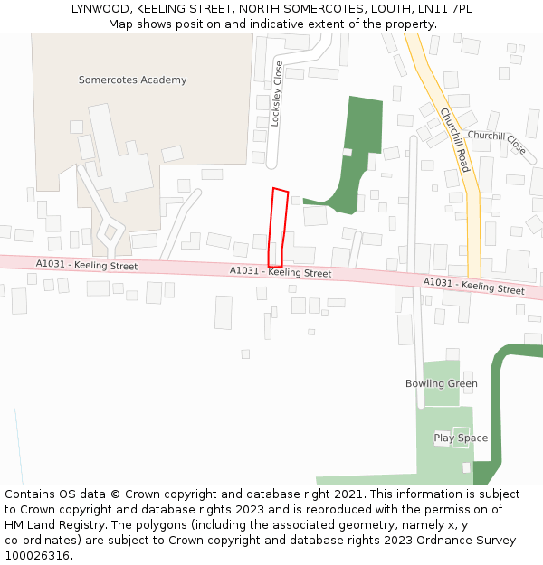 LYNWOOD, KEELING STREET, NORTH SOMERCOTES, LOUTH, LN11 7PL: Location map and indicative extent of plot