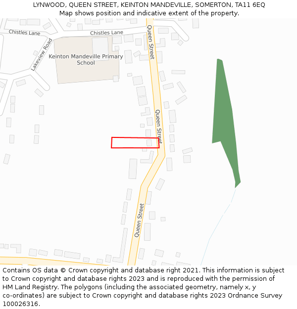 LYNWOOD, QUEEN STREET, KEINTON MANDEVILLE, SOMERTON, TA11 6EQ: Location map and indicative extent of plot