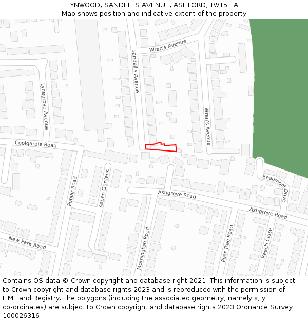 LYNWOOD, SANDELLS AVENUE, ASHFORD, TW15 1AL: Location map and indicative extent of plot