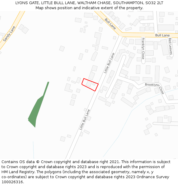 LYONS GATE, LITTLE BULL LANE, WALTHAM CHASE, SOUTHAMPTON, SO32 2LT: Location map and indicative extent of plot