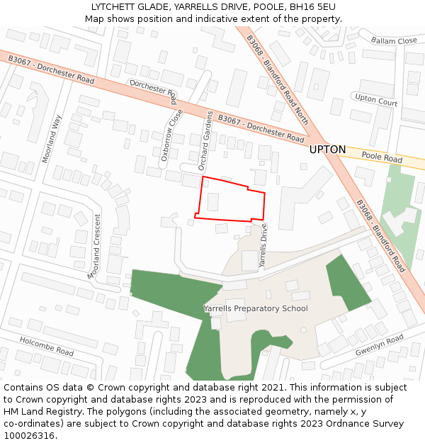 LYTCHETT GLADE, YARRELLS DRIVE, POOLE, BH16 5EU: Location map and indicative extent of plot