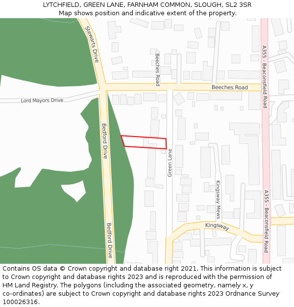 LYTCHFIELD, GREEN LANE, FARNHAM COMMON, SLOUGH, SL2 3SR: Location map and indicative extent of plot