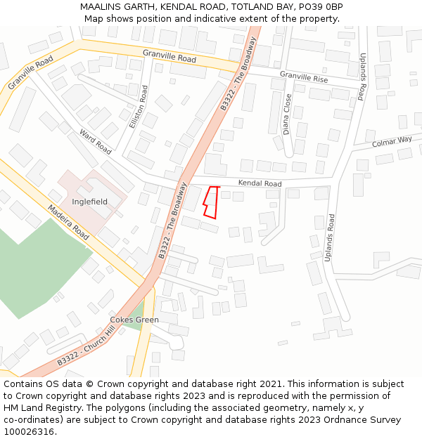 MAALINS GARTH, KENDAL ROAD, TOTLAND BAY, PO39 0BP: Location map and indicative extent of plot