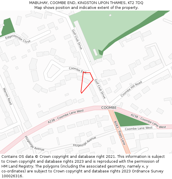 MABUHAY, COOMBE END, KINGSTON UPON THAMES, KT2 7DQ: Location map and indicative extent of plot