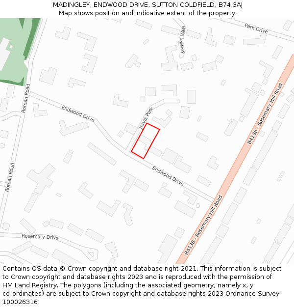 MADINGLEY, ENDWOOD DRIVE, SUTTON COLDFIELD, B74 3AJ: Location map and indicative extent of plot