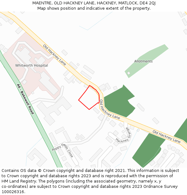 MAENTRE, OLD HACKNEY LANE, HACKNEY, MATLOCK, DE4 2QJ: Location map and indicative extent of plot