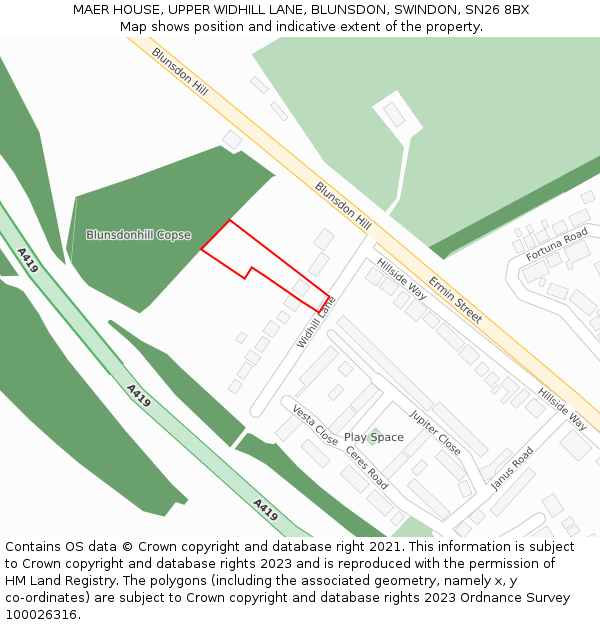 MAER HOUSE, UPPER WIDHILL LANE, BLUNSDON, SWINDON, SN26 8BX: Location map and indicative extent of plot