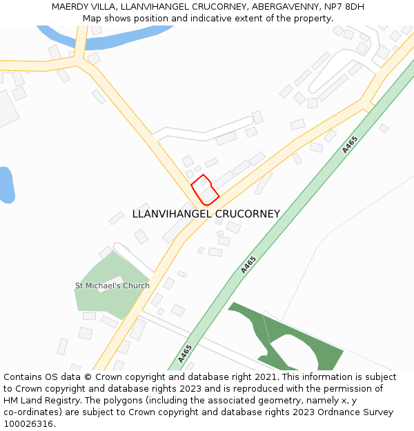 MAERDY VILLA, LLANVIHANGEL CRUCORNEY, ABERGAVENNY, NP7 8DH: Location map and indicative extent of plot