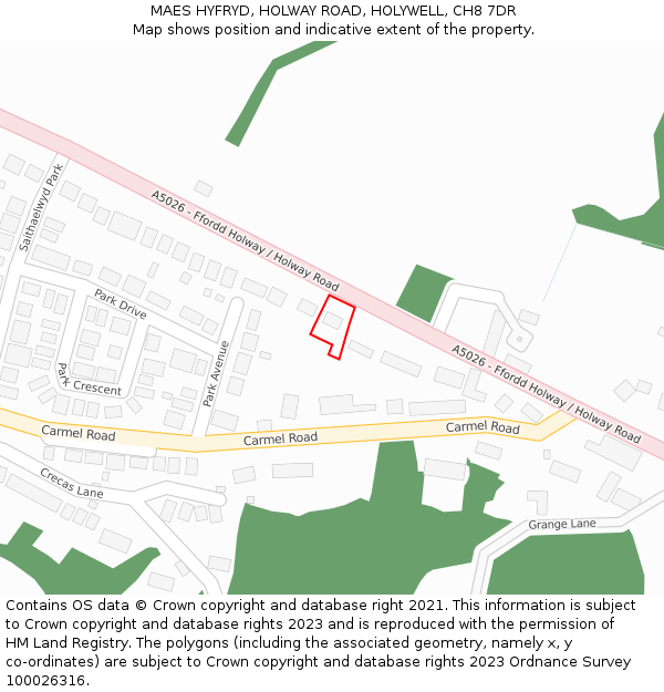 MAES HYFRYD, HOLWAY ROAD, HOLYWELL, CH8 7DR: Location map and indicative extent of plot