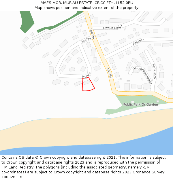 MAES MOR, MURIAU ESTATE, CRICCIETH, LL52 0RU: Location map and indicative extent of plot