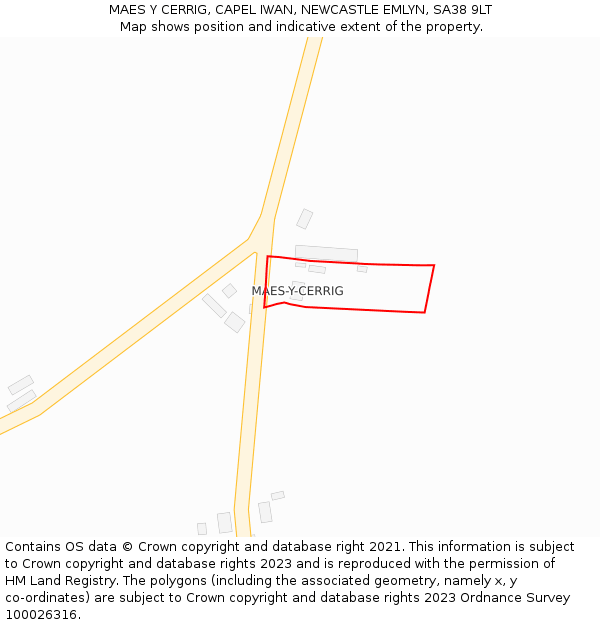 MAES Y CERRIG, CAPEL IWAN, NEWCASTLE EMLYN, SA38 9LT: Location map and indicative extent of plot