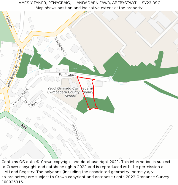 MAES Y FANER, PENYGRAIG, LLANBADARN FAWR, ABERYSTWYTH, SY23 3SG: Location map and indicative extent of plot