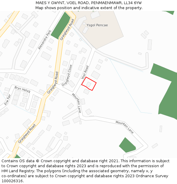 MAES Y GWYNT, VOEL ROAD, PENMAENMAWR, LL34 6YW: Location map and indicative extent of plot