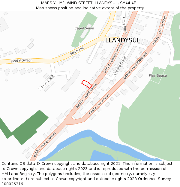 MAES Y HAF, WIND STREET, LLANDYSUL, SA44 4BH: Location map and indicative extent of plot