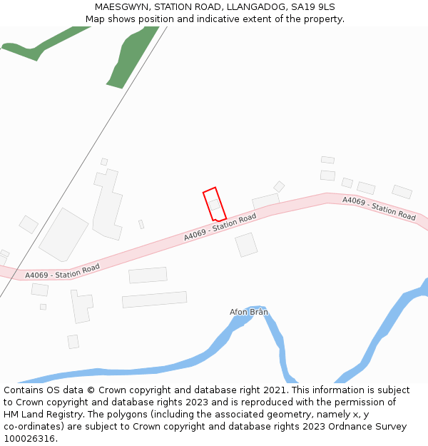 MAESGWYN, STATION ROAD, LLANGADOG, SA19 9LS: Location map and indicative extent of plot