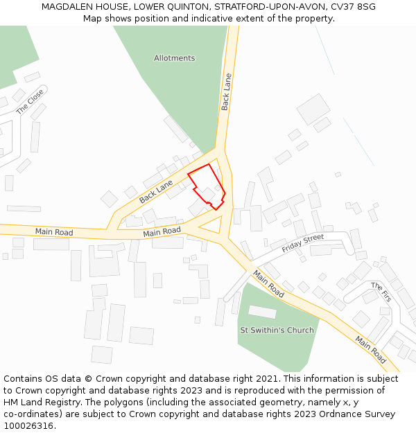 MAGDALEN HOUSE, LOWER QUINTON, STRATFORD-UPON-AVON, CV37 8SG: Location map and indicative extent of plot