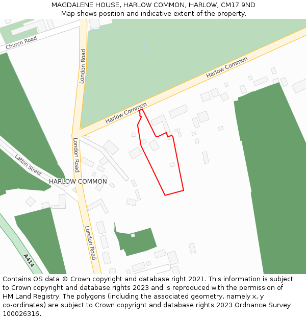 MAGDALENE HOUSE, HARLOW COMMON, HARLOW, CM17 9ND: Location map and indicative extent of plot