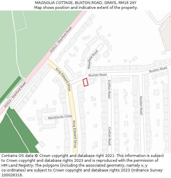 MAGNOLIA COTTAGE, BUXTON ROAD, GRAYS, RM16 2XY: Location map and indicative extent of plot