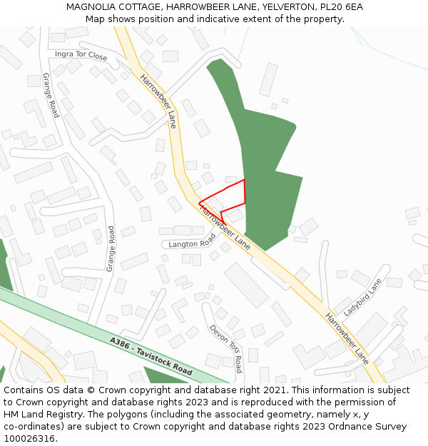 MAGNOLIA COTTAGE, HARROWBEER LANE, YELVERTON, PL20 6EA: Location map and indicative extent of plot