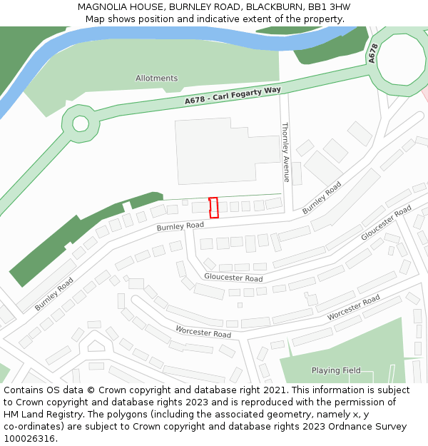 MAGNOLIA HOUSE, BURNLEY ROAD, BLACKBURN, BB1 3HW: Location map and indicative extent of plot