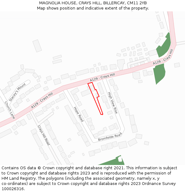 MAGNOLIA HOUSE, CRAYS HILL, BILLERICAY, CM11 2YB: Location map and indicative extent of plot