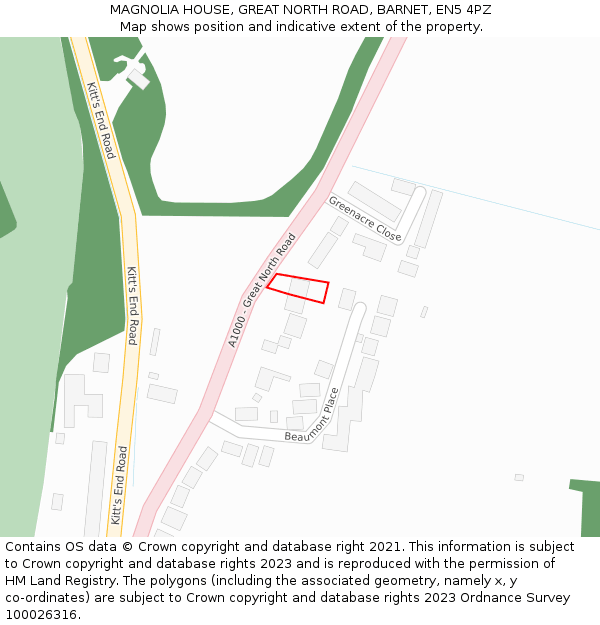 MAGNOLIA HOUSE, GREAT NORTH ROAD, BARNET, EN5 4PZ: Location map and indicative extent of plot