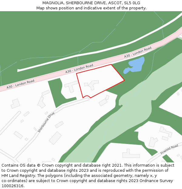 MAGNOLIA, SHERBOURNE DRIVE, ASCOT, SL5 0LG: Location map and indicative extent of plot