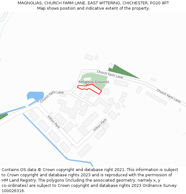 MAGNOLIAS, CHURCH FARM LANE, EAST WITTERING, CHICHESTER, PO20 8PT: Location map and indicative extent of plot