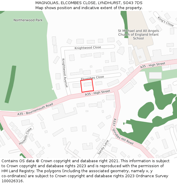 MAGNOLIAS, ELCOMBES CLOSE, LYNDHURST, SO43 7DS: Location map and indicative extent of plot